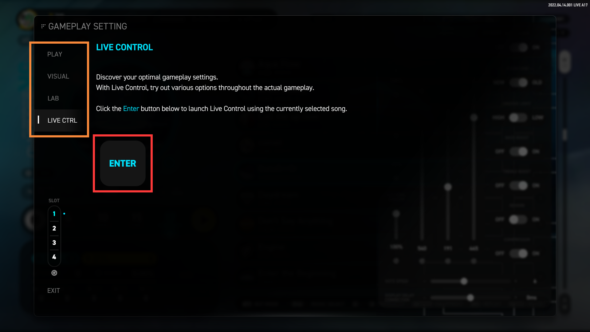 参数设置面板 - LIVE CTRL 部分