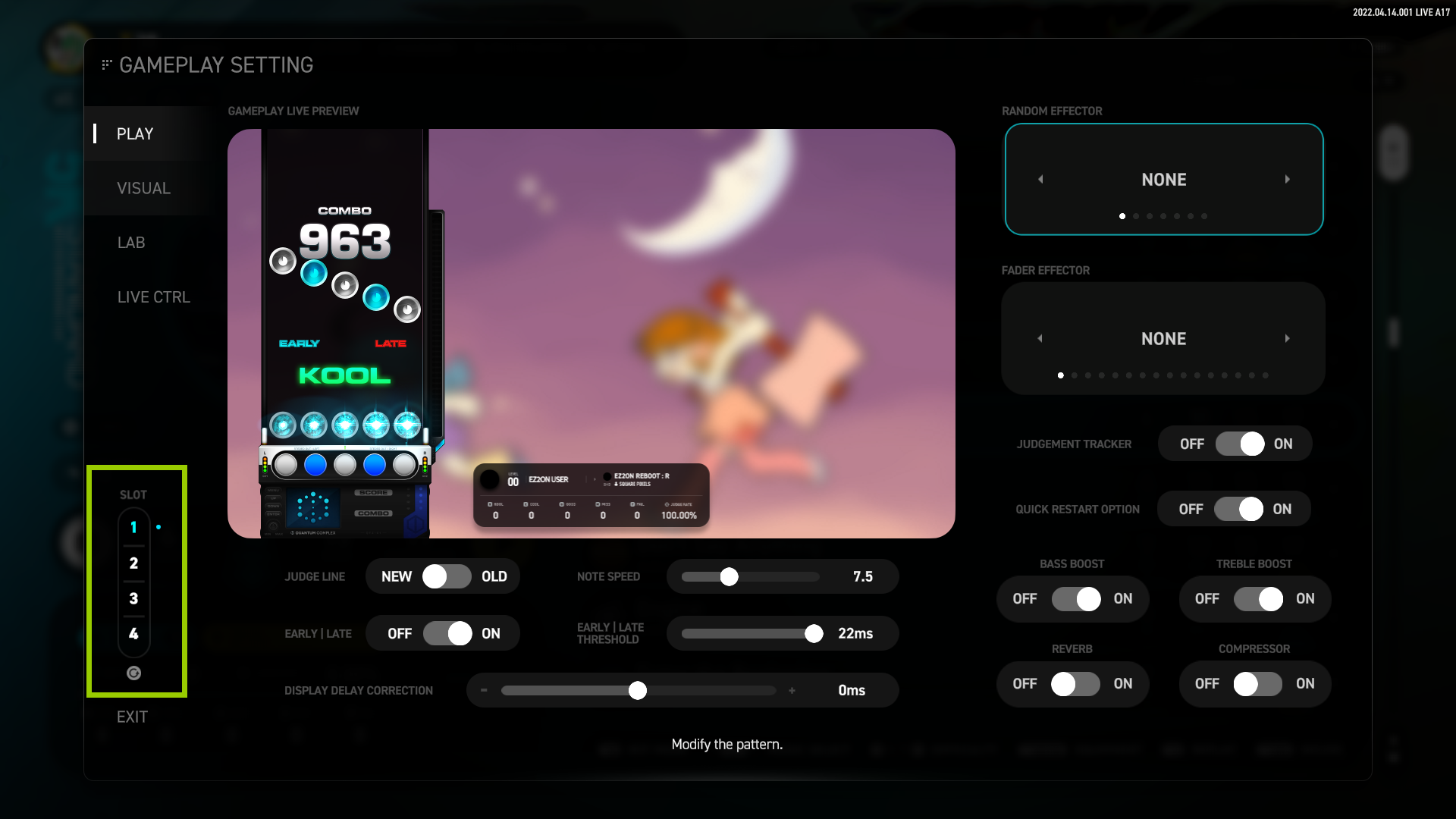 参数设置面板 - SLOT 预置档位功能